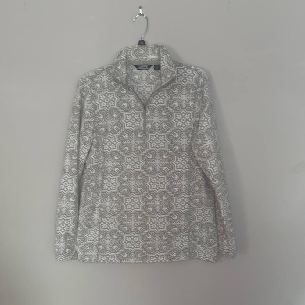 Lands' End Gray and White Patterned Pullover